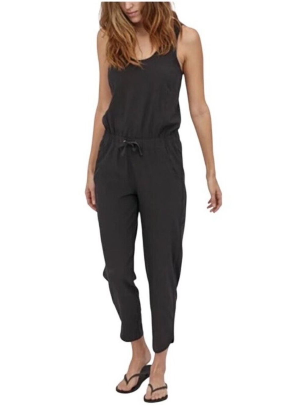 aerie Black Sleeveless Drawstring Jumpsuit
